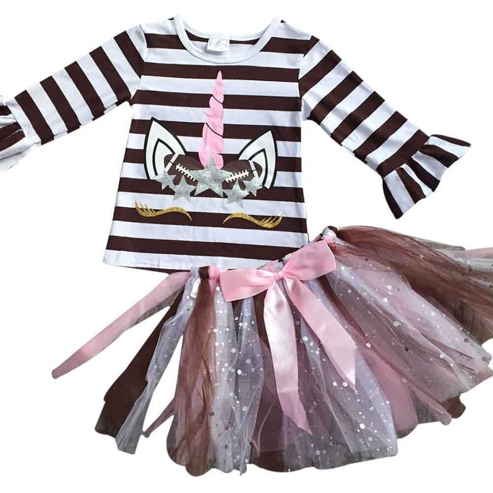 2 Pieces Skirt Set Unicorns Floral T-Shirt Top Tutu Tulle Skirt Set Little Girls - Picture 3 of 8